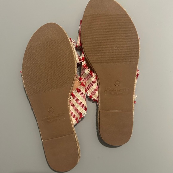 Lulus Espadrille Sandals - Red Stripe Frayed Slides - Size 7.5 - Picture 2 of 2